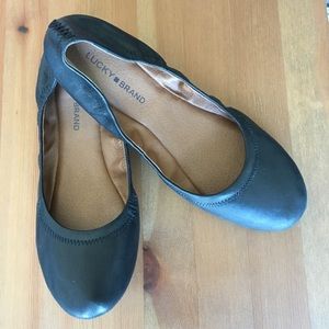 Lucky Brand Emmie Black Leather Flats, Size 10